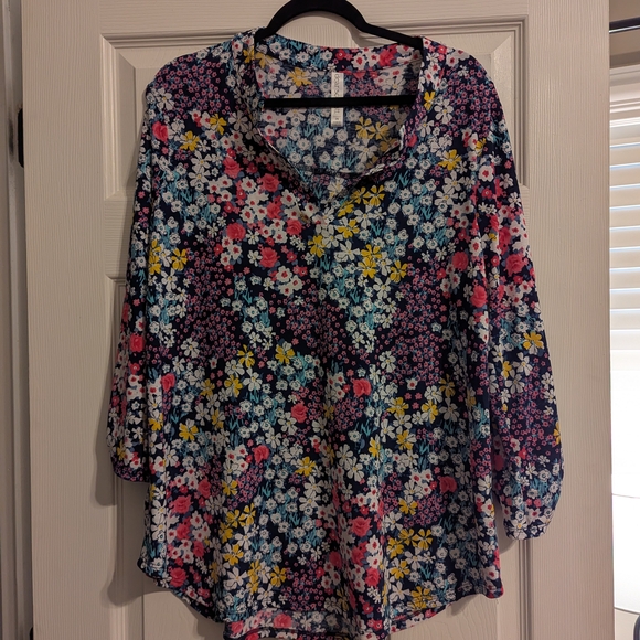 Dear Scarlett Pink and Yellow 3/4 Sleeve Boxy Blouse - Picture 1 of 4